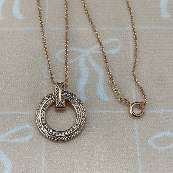 Tiffany & Co. Classic 18k Double-Band Necklace With Full Diamonds - Picture 2 of 6